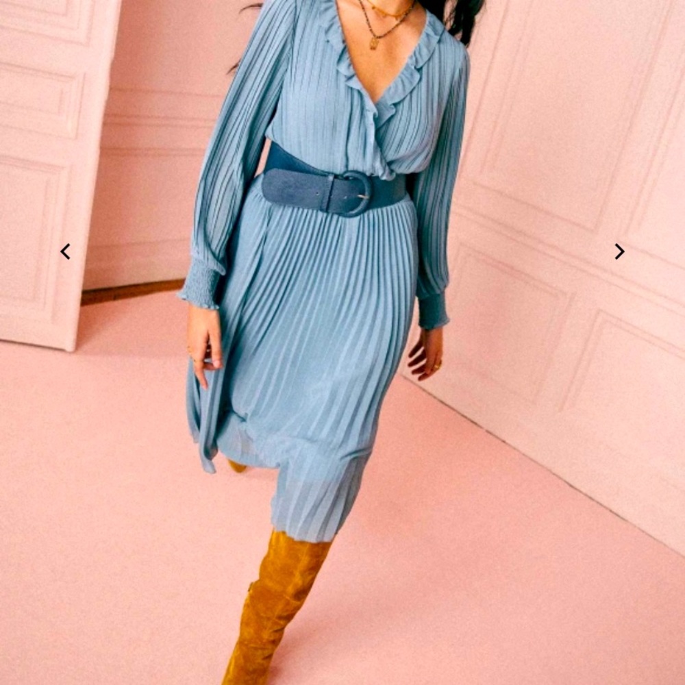 Sezane Tal Pleat Blue Dress - US size 2/34